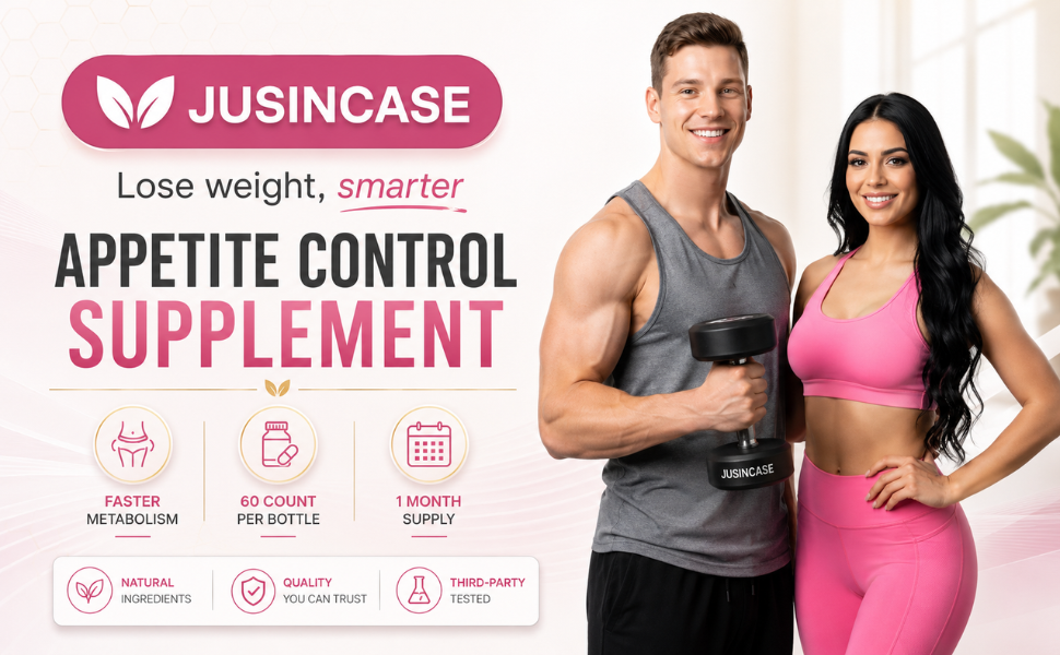 JUSINCASE — Lose weight, smarter. Appetite Control Supplement with faster metabolism, 60 count per bottle, 1 month supply, natural ingredients, quality you can trust, third-party tested